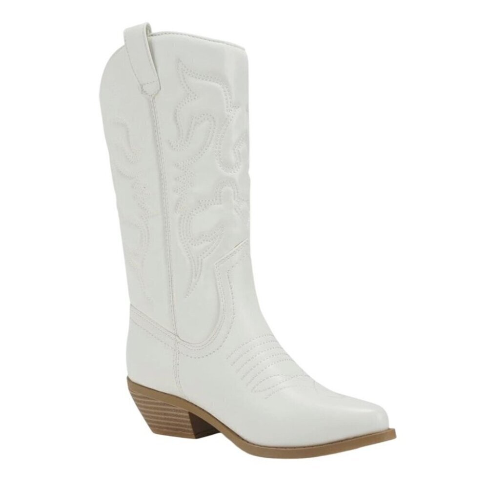 SODA / Reno / White / Embroidered / Western Cowboy Boots / With Low Block Heel - Picture 2 of 12